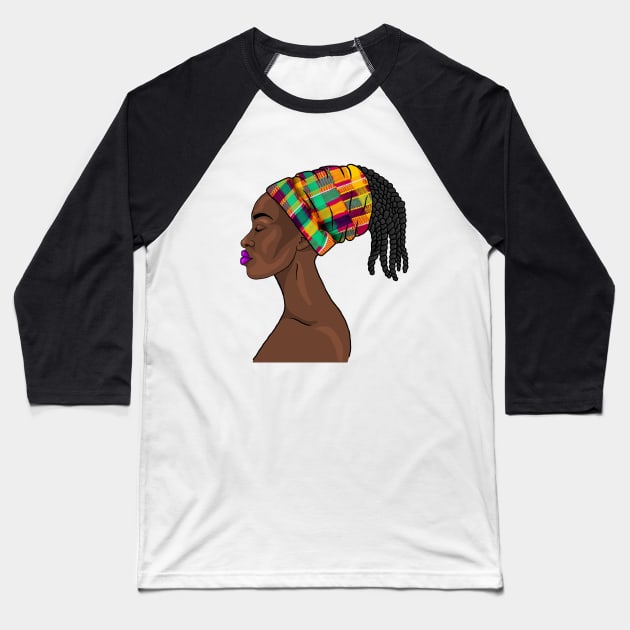 Brown Skin Girl Melanin Queen Kente Pattern Baseball T-Shirt by Merchweaver